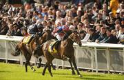 30 June 2012; Probably, with Billy Lee up, leads Cristoforo Colombo, with Joseph O'Brien up, on their way towinning the Dubai Duty Free Full Of Surprises Railway Stakes. Irish Derby Festival, Curragh Racecourse, The Curragh, Co. Kildare. Picture credit: Barry Cronin / SPORTSFILE