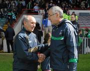 30 June 2012; Limerick manager John Allen, right, shakes hands with Antrim manager Jim Nelson after the game. GAA Hurling All-Ireland Senior Championship Phase 1, Limerick v Antrim, Gaelic Grounds, Limerick. Picture credit: Dáire Brennan / SPORTSFILE