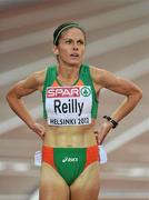 30 June 2012; Ireland's Stephanie Reilly reacts after the Women's 3000m Steeplechase Final, where she finished in 12th place in a time of 9:53.90sec. European Athletics Championship, Day 4, Olympic Stadium, Helsinki, Finland. Picture credit: Brendan Moran / SPORTSFILE