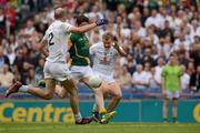 1 July 2012; Peadar Byrne shoots past Kildare defenders Hugh McGrillan, left, and Peter Kelly to score a 59th minute goal for Meath. Leinster GAA Football Senior Championship Semi-Final, Meath v Kildare, Croke Park, Dublin. Picture credit: Ray McManus / SPORTSFILE