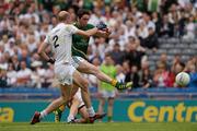 1 July 2012; Peadar Byrne shoots past Kildare defenders Hugh McGrillan, left, and Peter Kelly to score a 59th minute goal for Meath. Leinster GAA Football Senior Championship Semi-Final, Meath v Kildare, Croke Park, Dublin. Picture credit: Ray McManus / SPORTSFILE