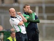 1 July 2012; Fermanagh manager Peter Canavan, left, and his assistant Kieran Donnelly during the game. GAA Football All-Ireland Senior Championship Qualifier Round 1, Fermanagh v Cavan, Brewster Park, Enniskillen, Co. Fermanagh. Picture credit: Oliver McVeigh / SPORTSFILE