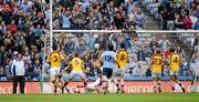 1 July 2012; Kevin McManamon, hidden by the Wexford full back, beats Anthony Masterson in the Wexford goal to score Dublin's second goal. Leinster GAA Football Senior Championship Semi-Final, Dublin v Wexford, Croke Park, Dublin. Picture credit: Ray McManus / SPORTSFILE