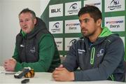 19 September 2017; Connacht forwards coach Jimmy Duffy, left, and Jarrad Butler during a press conference at the Sportsground in Galway.  Photo by Seb Daly/Sportsfile