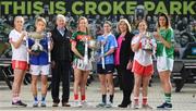 19 September 2017; The LGFA joined TG4 to call on all Proper Fans to come to Croke Park on Sunday for the TG4 The TG4 Ladies All Ireland Football Finals. Tickets are available now on www.tickets.ie or from usual GAA outlets. The action will begin at 11:45pm when Derry and Fermanagh contest the TG4 Junior All Ireland Final, this will be followed by the meeting of Tipperary and Tyrone at 1:45pm and then Dublin and Mayo will contest the TG4 Senior Championship Final at 4:00pm with the Brendan Martin Cup at stake. Pictured at the media day are, from left, Tyrone's Neamh Woods , Tipperary's Samantha Lambert, Alan Esslemont, Director General, TG4, Mayo's Sarah Tierney, Dublin's Sinead Aherne, President of the Ladies Gaelic Football Association Maire Hickey, Derry's Cáit Glass and Fermanagh's Áine McGovern. Photo by Ramsey Cardy/Sportsfile