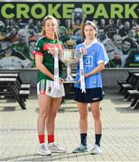 19 September 2017; The LGFA joined TG4 to call on all Proper Fans to come to Croke Park on Sunday for the TG4 The TG4 Ladies All Ireland Football Finals. Tickets are available now on www.tickets.ie or from usual GAA outlets. The action will begin at 11:45pm when Derry and Fermanagh contest the TG4 Junior All Ireland Final, this will be followed by the meeting of Tipperary and Tyrone at 1:45pm and then Dublin and Mayo will contest the TG4 Senior Championship Final at 4:00pm with the Brendan Martin Cup at stake. Pictured at the media day are Mayo's Sarah Tierney and Dublin's Sinead Aherne. Photo by Ramsey Cardy/Sportsfile