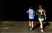 19 September 2017; The LGFA joined TG4 to call on all Proper Fans to come to Croke Park on Sunday for the TG4 The TG4 Ladies All Ireland Football Finals. Tickets are available now on www.tickets.ie or from usual GAA outlets. The action will begin at 11:45pm when Derry and Fermanagh contest the TG4 Junior All Ireland Final, this will be followed by the meeting of Tipperary and Tyrone at 1:45pm and then Dublin and Mayo will contest the TG4 Senior Championship Final at 4:00pm with the Brendan Martin Cup at stake. Pictured at the media day are Mayo's Sarah Tierney and Dublin's Sinead Aherne. Photo by Ramsey Cardy/Sportsfile