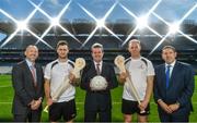 19 September 2017; PwC's sponsorship of the PwC All-Stars was celebrated with an event at Croke Park. The new partnership with the GAA and GPA was officially confirmed last Friday. Uachtarán Chumann Lúthcleas Gael Aogán Ó Fearghail, GPA Chief Executive Dermot Earley and Feargal O'Rourke, Managing Partner, PwC were joined by Galway's All Ireland winning hurling captain David Burke, Waterford hurling captain Kevin Moran and Kerry footballer Paul Geaney at the event. Pictured are, from left, Ronan Finn, Partner, PwC, David Burke of Galway, Feargal O'Rourke, Managing Partner, PwC, Kevin Moran of Waterford, and Enda McDonagh, Head of Assurance, PwC, during the PwC All-Stars hurling nominations at Croke Park in Dublin. Photo by Brendan Moran/Sportsfile