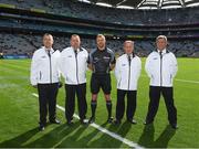 17 September 2017; Referee Anthony Nolan with his umpires Damien Byrne Donal O'Keeffe, Peter Case and Patrick Doyle before the Electric Ireland GAA Football All-Ireland Minor Championship Final match between Kerry and Derry at Croke Park in Dublin. Photo by Ray McManus/Sportsfile