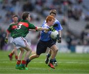 17 September 2017; James Cranny, Bennekerry National School, Bennekerry, Co. Carlow, representing Dublin, in action against Martin Kirk, St. Finloughs PS, Limavady, Co. Derry, representing Mayo, during the INTO Cumann na mBunscol GAA Respect Exhibition Go Games at Dublin v Mayo GAA Football All-Ireland Senior Championship Final at Croke Park in Dublin. Photo by Ray McManus/Sportsfile