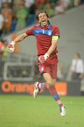 18 June 2012; Italy goalkeeper Gianluigi Buffon celebrates after his side qualified for the quarter-finals. EURO2012, Group C, Republic of Ireland v Italy, Municipal Stadium Poznan, Poznan, Poland. Picture credit: Brendan Moran / SPORTSFILE