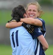 1 July 2012; Dublin's Hannah Tyrrell, left, celebrates with Anne-Marie McBarron after the game. Aisling McGing Memorial Championship Final, Kerry v Dublin, McDonagh Park, Nenagh, Co. Tipperary. Picture credit: Ray Lohan / SPORTSFILE