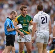 1 July 2012; Referee Michael Collins notes the name of Kildare's Daryl Flynn, 21, before issuing him with a second yellow card and ultimately a red card. Leinster GAA Football Senior Championship Semi-Final, Meath v Kildare, Croke Park, Dublin. Picture credit: Ray McManus / SPORTSFILE