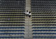 1 July 2012; Two Kildare supporters make their way to their seats in the Davin Stand. Leinster GAA Football Senior Championship Semi-Final, Meath v Kildare, Croke Park, Dublin. Picture credit: Ray McManus / SPORTSFILE