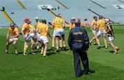 30 June 2012; Antrim manager Jim Nelson watches his players during their warm-up. GAA Hurling All-Ireland Senior Championship Phase 1, Limerick v Antrim, Gaelic Grounds, Limerick. Picture credit: Dáire Brennan / SPORTSFILE