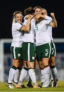 19 September 2017; Republic of Ireland players, from left, Harriet Scott, Megan Campbell, Niamh Fahey and Katie McCabe celebrate their first goal during the 2019 FIFA Women's World Cup Qualifier Group 3 match between Northern Ireland and Republic of Ireland at Mourneview Park in Lurgan, Co Armagh. Photo by Stephen McCarthy/Sportsfile