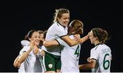 19 September 2017; Republic of Ireland players, from left, Megan Campbell, Harriet Scott, Louise Quinn and Karen Duggan celebrate their first goal during the 2019 FIFA Women's World Cup Qualifier Group 3 match between Northern Ireland and Republic of Ireland at Mourneview Park in Lurgan, Co Armagh. Photo by Stephen McCarthy/Sportsfile