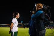 19 September 2017; Megan Campbell of the Republic of Ireland speaks with RTE following the 2019 FIFA Women's World Cup Qualifier Group 3 match between Northern Ireland and Republic of Ireland at Mourneview Park in Lurgan, Co Armagh. Photo by Stephen McCarthy/Sportsfile