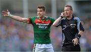 17 September 2017; Lee Keegan of Mayo appeals a decision as Referee Joe McQuillan looks on during the GAA Football All-Ireland Senior Championship Final match between Dublin and Mayo at Croke Park in Dublin. Photo by Piaras Ó Mídheach/Sportsfile