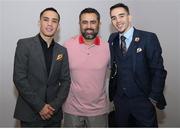 20 September 2017; WBO Featherweight Oscar Valdez, left, and Michael Conlan, right, with their trainer Manny Robles following a press conference in the Tucson Convention Center in Tucson, Arizona, USA. Photo by Mikey Williams/Top Rank/Sportsfile