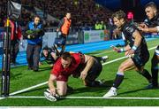 22 September 2017; Rory Scannell of Munster goes over to score a try during the Guinness PRO14 Round 4 match between Glasgow Warriors and Munster at Scotstoun Stadium in Glasgow. Photo by Rob Casey/Sportsfile