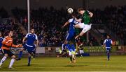 22 September 2017; Kieran Sadlier of Cork City heads his side's first goal during the SSE Airtricity League Premier Division match between Limerick FC and Cork City at Markets Fields in Limerick. Photo by Stephen McCarthy/Sportsfile