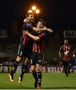 22 September 2017; Dinny Corcoran, left, of Bohemians celebrates with team-mate Phillip Gannon after scoring his side's second goal during the SSE Airtricity League Premier Division match between Bohemians and St Patrick's Athletic at Dalymount Park in Dublin. Photo by Eóin Noonan/Sportsfile