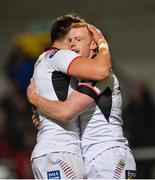 22 September 2017; Peter Nelson of Ulster celebrates with Clive Ross of Ulster scoring his sides second try during the Guinness PRO14 Round 4 match between Ulster and Dragons at Kingspan Stadium in Belfast. Photo by Oliver McVeigh/Sportsfile