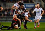 22 September 2017; Charles Piutau of Ulster is tackled by Ollie Griffiths and Robson Blake of Dragons during the Guinness PRO14 Round 4 match between Ulster and Dragons at Kingspan Stadium in Belfast. Photo by Oliver McVeigh/Sportsfile