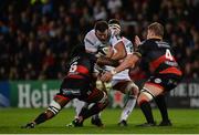 22 September 2017; Alan O’Connor of Ulster is tackled by Max Williams and Matthew Screech of Dragons during the Guinness PRO14 Round 4 match between Ulster and Dragons at Kingspan Stadium in Belfast. Photo by Oliver McVeigh/Sportsfile