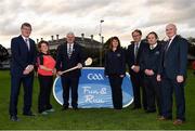 22 September 2017; Uachtarán Chumann Lúthchleas Gael Aogán Ó Fearghail, third from left, pictured with, from left, Shane Curran, Director of Puntee Sports, Orla Reck, Fun & Run volunteer, Lorraine Dillon, Goalpost Ireland, Pat Daly, GAA Director of Games Development and Research, Sean Tobin, Managing Director Goalpost Ireland, and Ronnie Byrne, Puntee Sports in attendance during the GAA Fun & Run Launch at Culture Night at Trinity College Cricket Ground in Dublin. GAA Fun & Run is a specially designed programme which focuses upon the integration and inclusion of people with disabilities in Gaelic games, while also giving participants the opportunity to take part in 60 minutes of moderate to vigorous activity. Photo by Cody Glenn/Sportsfile