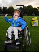 22 September 2017; Nathan Kiely, age 6, from Blanchardstown, Co Dublin, celebrates during the GAA Fun & Run Launch at Culture Night at Trinity College Cricket Ground in Dublin. GAA Fun & Run is a specially designed programme which focuses upon the integration and inclusion of people with disabilities in Gaelic games, while also giving participants the opportunity to take part in 60 minutes of moderate to vigorous activity. Photo by Cody Glenn/Sportsfile
