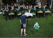 22 September 2017; Robert Ward, age 8, from Kilmacud Crokes, conducts the Finglas Concert Band during the GAA Fun & Run Launch at Culture Night at Trinity College Cricket Ground in Dublin. GAA Fun & Run is a specially designed programme which focuses upon the integration and inclusion of people with disabilities in Gaelic games, while also giving participants the opportunity to take part in 60 minutes of moderate to vigorous activity. Photo by Cody Glenn/Sportsfile