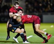 22 September 2017; Lee Jones of Glasgow Warriors is tackled by Simon Zebo of Munster during the Guinness PRO14 Round 4 match between Glasgow Warriors and Munster at Scotstoun Stadium in Glasgow. Photo by Rob Casey/Sportsfile