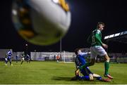 22 September 2017; Connor Ellis of Cork City in action against David O’Connor of Limerick during the SSE Airtricity League Premier Division match between Limerick FC and Cork City at Markets Fields in Limerick. Photo by Stephen McCarthy/Sportsfile