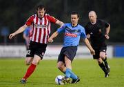 6 July 2012; Robbie Benson, UCD, in action against Ryan McBride, Derry City. Airtricity League Premier Division, UCD v Derry City, Belfield Bowl, UCD, Belfield, Dublin. Picture credit: Stephen McCarthy / SPORTSFILE