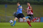 6 July 2012; Ciaran Nangle, UCD, in action against Stephen McLaughlin, Derry City. Airtricity League Premier Division, UCD v Derry City, Belfield Bowl, UCD, Belfield, Dublin. Picture credit: Stephen McCarthy / SPORTSFILE