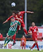 7 July 2012; Gavin Peers, left, and Danny Ventre, Sligo Rovers, in action against Kieran Marty Waters, Bray Wanderers. Airtricity League Premier Division, Sligo Rovers v Bray Wanderers, Showgrounds, Sligo. Picture credit: David Maher / SPORTSFILE