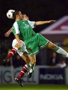 16 September 2002; Ger McCarthy of St. Patrick's Athletic in action against Alan Bennett of Cork City during the eircom League Premier Division match between St Patrick's Athletic and Cork City at Richmond Park in Dublin. Photo by David Maher/Sportsfile