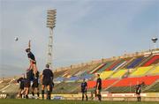20 September 2002; The Ireland forwards practice line-outs during Ireland rugby squad training at the Krasnoyarsk Stadium in Krasnoyarsk, Russia. Photo by Aoife Rice/Sportsfile