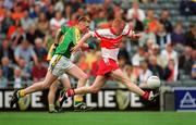 22 September 2002; Cathal O'Kane of Derry in action against Caoimhin King of Meath during the GAA Football All-Ireland Minor Championship Final match between Derry and Meath at Croke Park in Dublin. Photo by Brendan Moran/Sportsfile