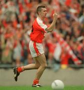 22 September 2002; Oisin McConville of Armagh celebrates after scoring his side's first goal during the GAA Football All-Ireland Senior Championship Final match between Armagh and Kerry at Croke Park in Dublin. Photo by Ray McManus/Sportsfile