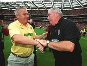 22 September 2002; Armagh manager Joe Kernan, right, is congratulated by Kerry manager Páidí Ó Sé following the GAA Football All-Ireland Senior Championship Final match between Armagh and Kerry at Croke Park in Dublin. Photo by Brendan Moran/Sportsfile