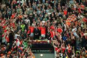 22 September 2002; Armagh captain Kieran McGeeney lifts the Sam Maguire Cup following the GAA Football All-Ireland Senior Championship Final match between Armagh and Kerry at Croke Park in Dublin. Photo by Ray McManus/Sportsfile