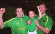 21 September 2002; Tom Sheridan, left, and Walter O'Connor of Meath, with Robert Fox, after winning the Senior Doubles Final at the High Ball All-Ireland Handball Finals at Croke Park in Dubliin. Photo by Damien Eagers/Sportsfile