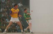 21 September 2002; Tom Sheridan of Meath in action against Tommy Hynes of Wexford during the Senior Doubles Final at the High Ball All-Ireland Handball Finals at Croke Park in Dubliin. Photo by Damien Eagers/Sportsfile