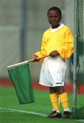 29 September 2002; 9 year old Olambambi Fasanya from the Holy Trinity School, Donaghmede, Dublin, who acted as an umpire in the Mini Games at half-time of the All-Ireland Senior Ladies Football Championship Final match between Monaghan and Mayo at Croke Park in Dublin. Photo by Ray McManus/Sportsfile