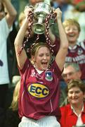 29 September 2002; Galway captain Marie O'Connell lifts the cup following the All-Ireland Ladies Junior Football Championship Final match between Galway and Donegal at Croke Park in Dublin. Photo by Ray McManus/Sportsfile