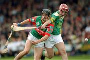 29 September 2002; Rory Hanniffy of Birr in action against Donal Franks of Kilcormac / Killoughey during the Offaly County Senior Hurling Final match between Birr and Kilcormac / Kelloughey at St. Brendan's Park in Birr, Offaly. Photo by David Maher/Sportsfile