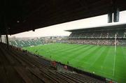 28 September 2002; Ireland kick off the match in front of an empty stand during the Rugby World Cup 2003 Qualifier match between Ireland and Georgia at Lansdowne Road in Dublin. Photo by Brendan Moran/Sportsfile